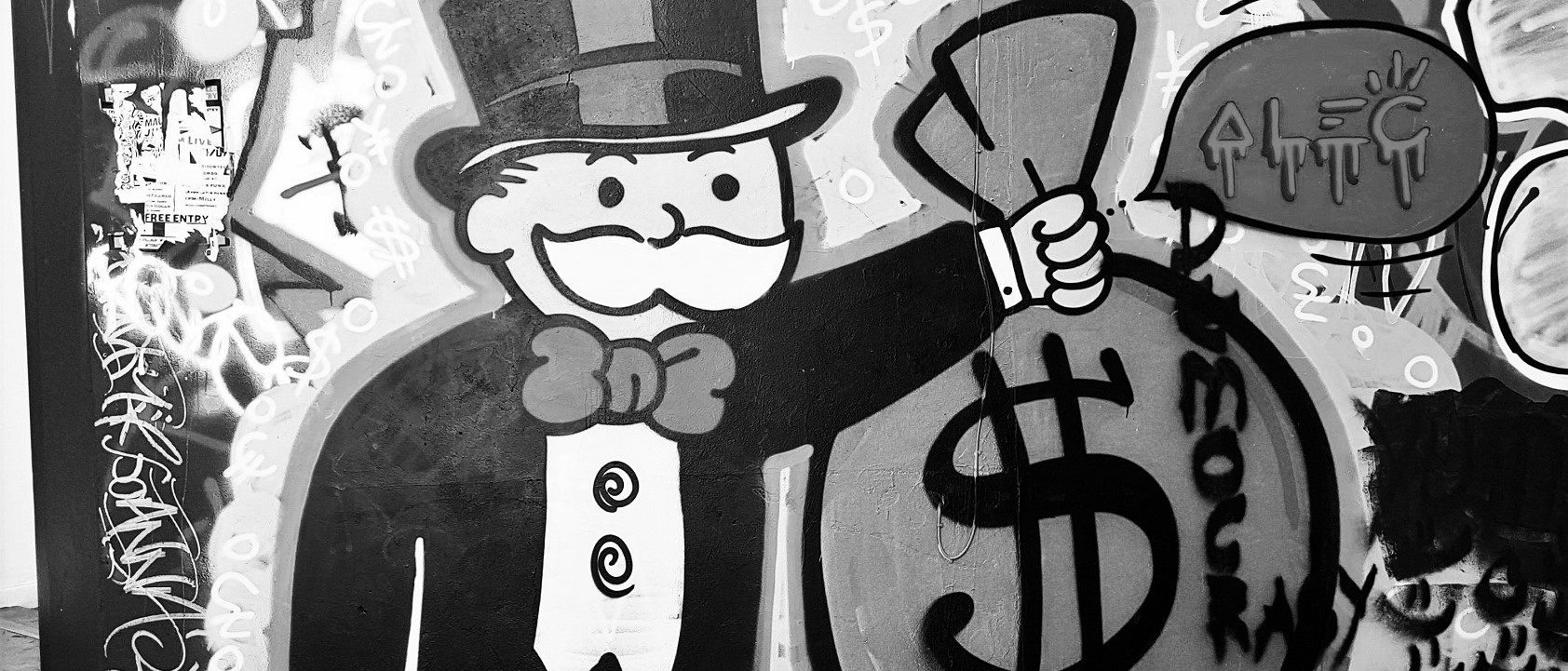 Death & Taxes Money Bags Mr. Monopoly Alec Monopoly Landscape